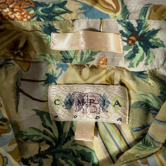 Vintage campia moda Hawaiian tropical all over button down 100% rayon shirt L - Picture 5 of 5